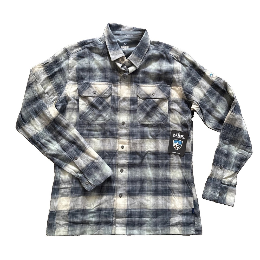 Kuhl Dillingr Flannel Shirt Men M Fog Harbor Blue Plaid Long Sleeve NWT